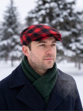 Christmas Red Plaid Buffalo Flat Cap | Adult | Kids | custom